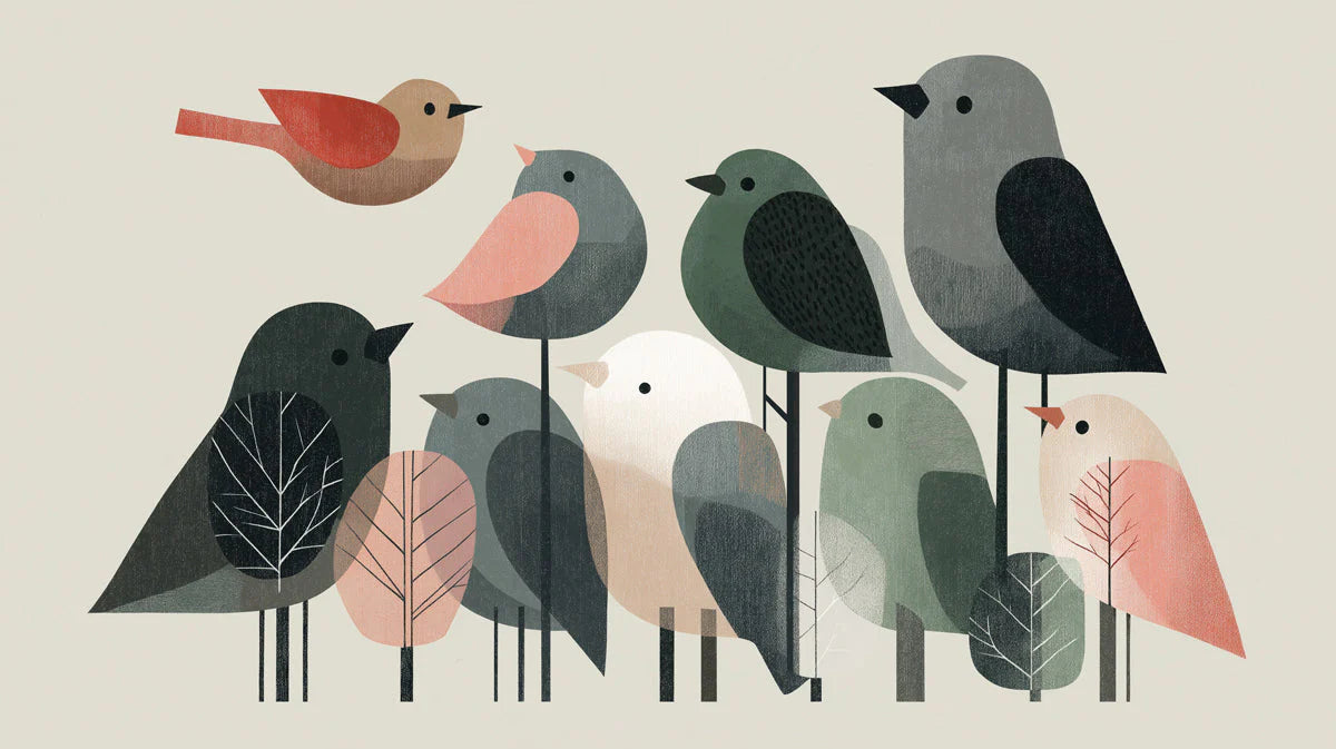 Minimalist Bird Flock Mural Wallpaper in Soft Earth Tones Mural Wallpaper - room preview 04