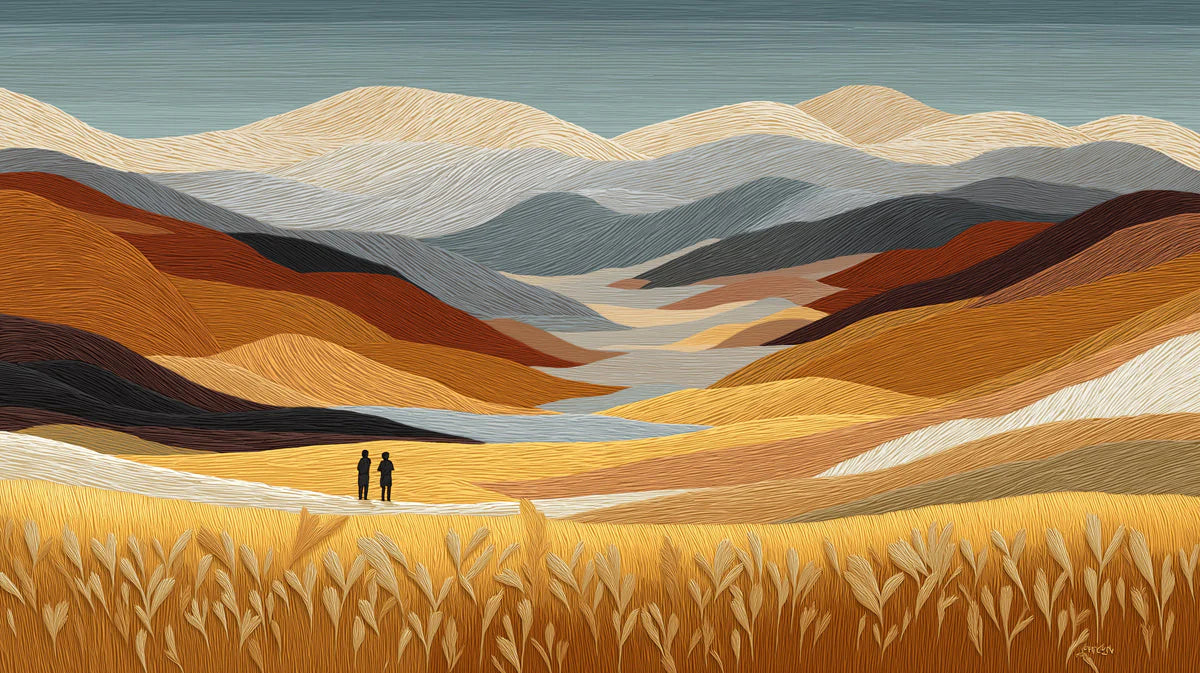 Golden Prairie Mountains Mural Wallpaper — Artistic Landscape Mural Wallpaper - room preview 04