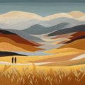 Golden Prairie Mountains Mural Wallpaper — Artistic Landscape Mural Wallpaper - room preview 04