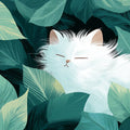 Sleeping White Cat in Tropical Foliage Mural Wallpaper - room preview 04