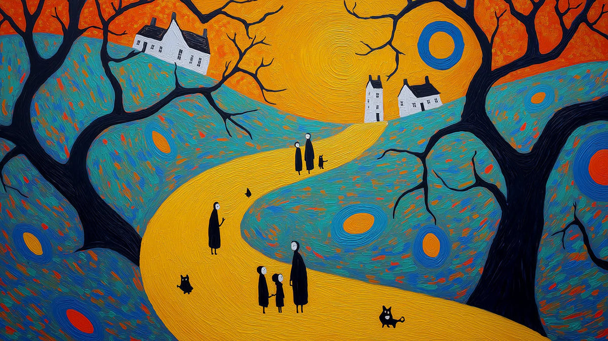 Folklore Narrative Mural Wallpaper in Bold Impressionist Style Mural Wallpaper - room preview 04