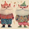 Whimsical Dressed Cats Mural Wallpaper — Hand-Painted Illustration Mural Wallpaper - room preview 04