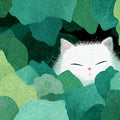 Sleepy White Cat in Tropical Leaves Mural Wallpaper - room preview 04