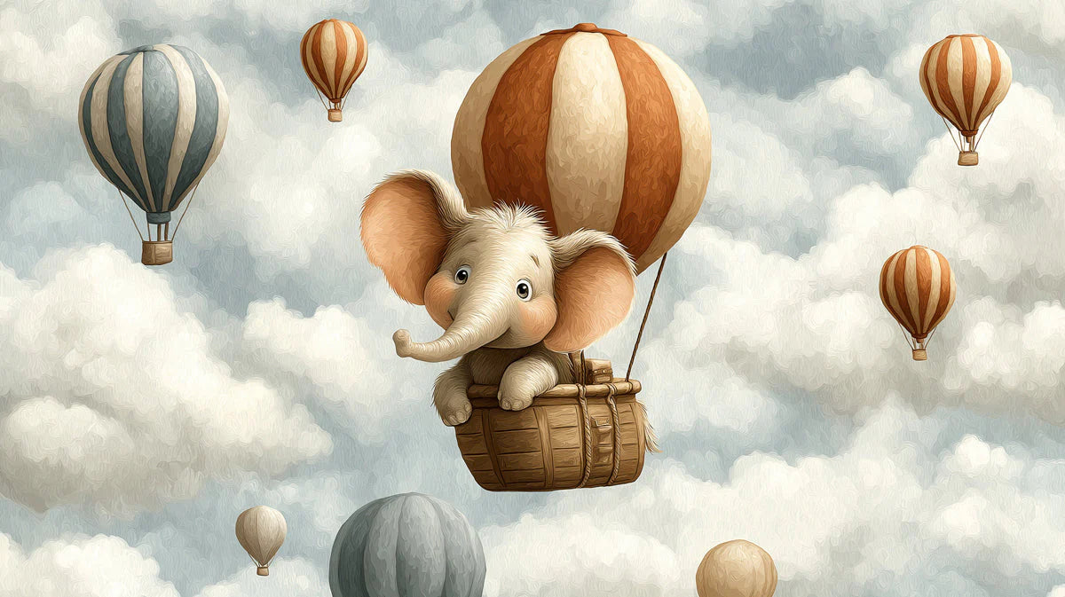 Floating Elephant Adventure Mural Wallpaper for Kids Rooms Mural Wallpaper - room preview 04