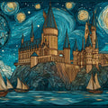 Stained Glass Fantasy Castle Mural Wallpaper — Moody Night Scene Mural Wallpaper - room preview 04