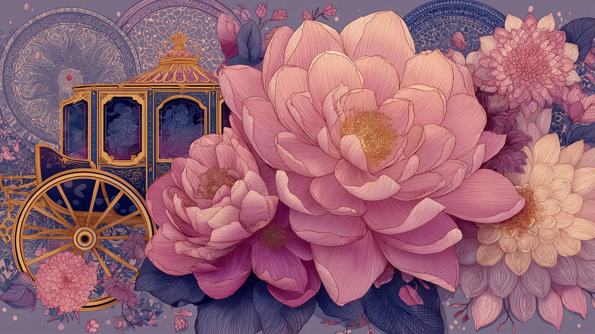 Royal Carriage Floral Mural Wallpaper in Dusty Rose and Navy Mural Wallpaper - room preview 04