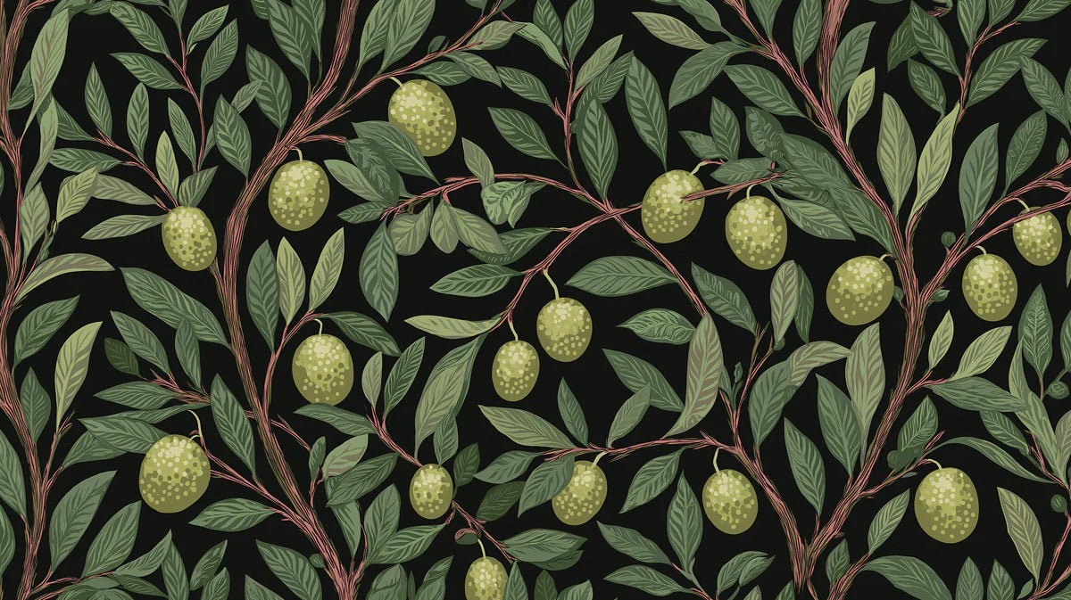 Olive Branch Mural Wallpaper — Traditional Botanical Design Mural Wallpaper - room preview 04