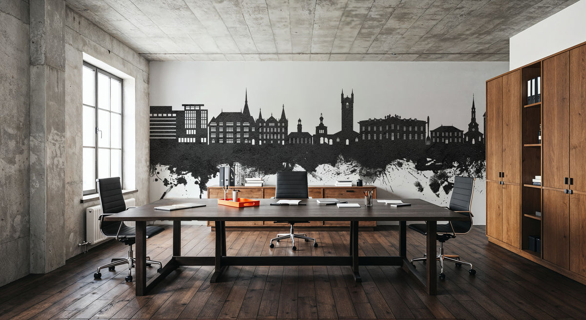 Vevey Switzerland Skyline Black & White Mural Wallpaper - room preview 04
