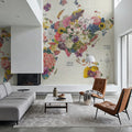Botanical Floral Map Light Words Mural Wallpaper - room preview 04