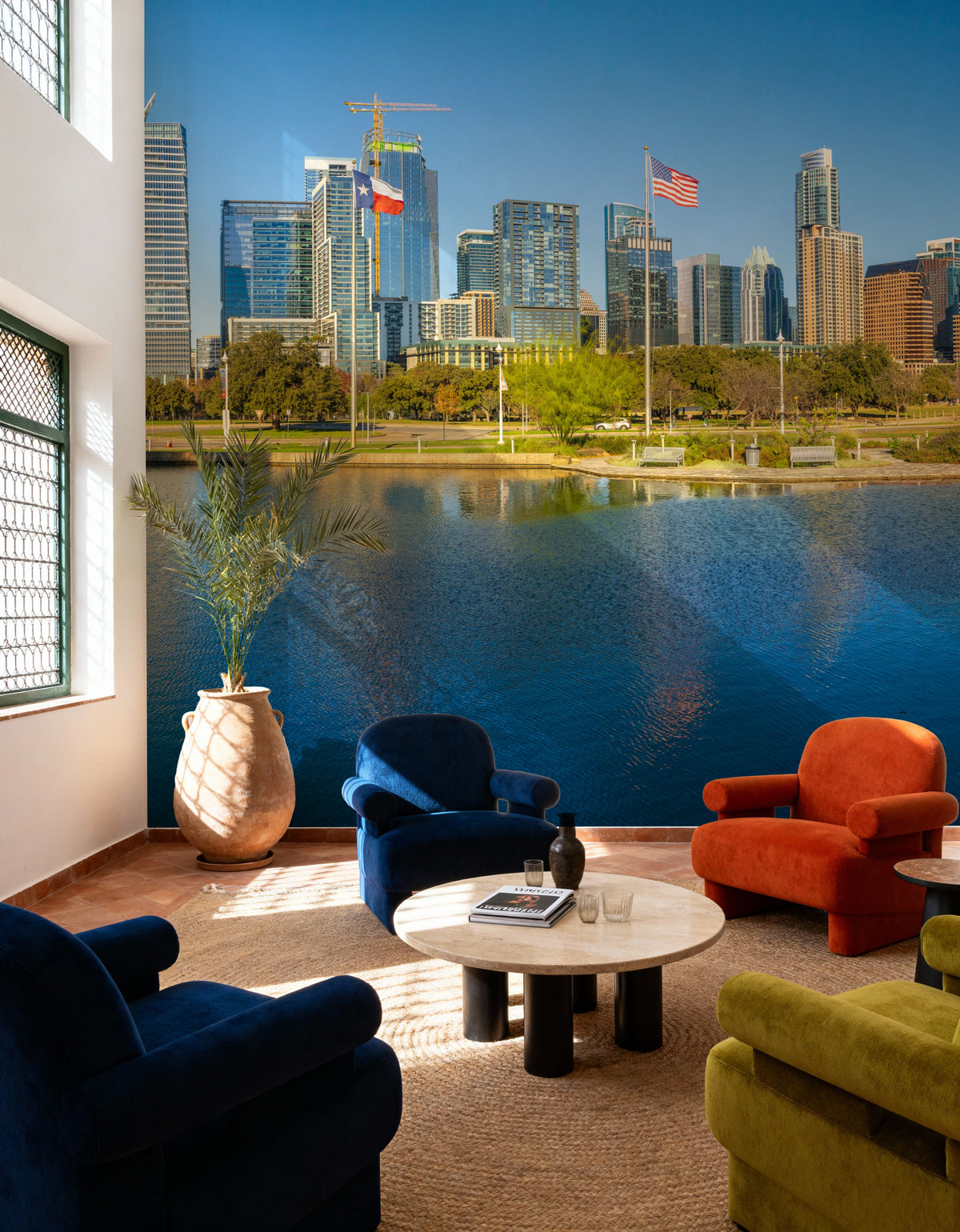 Urban Waterfront Mural Wallpaper - Blue Tone - room preview 04