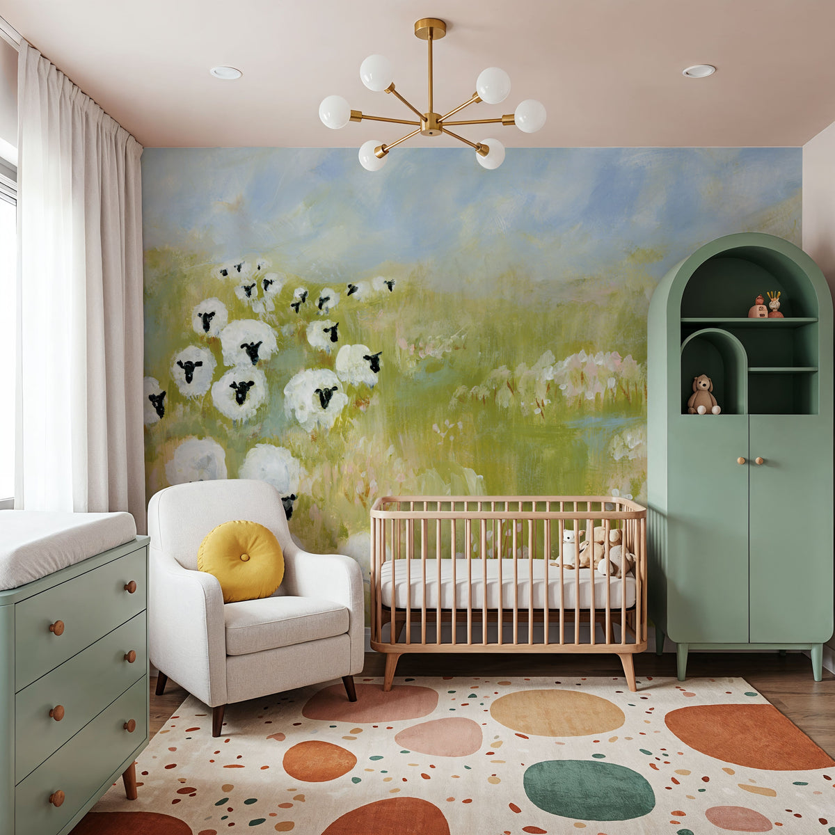 Wildflower Woods Sheep in Pasture Mural Wallpaper - room preview 04