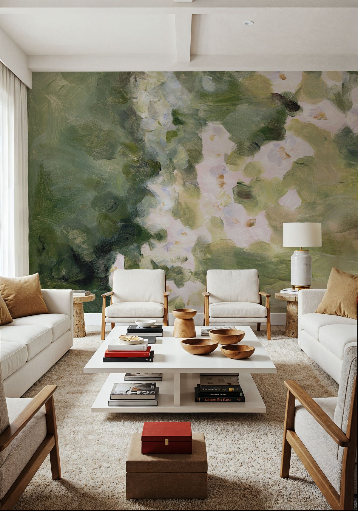 Midsummer Meadow White Mural Wallpaper - room preview 04