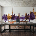 Vilnius Lithuania Skyline Purple & Gold Mural Wallpaper - room preview 04