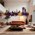 Kathmandu Nepal Skyline Purple & Gold Mural Wallpaper - room preview 04