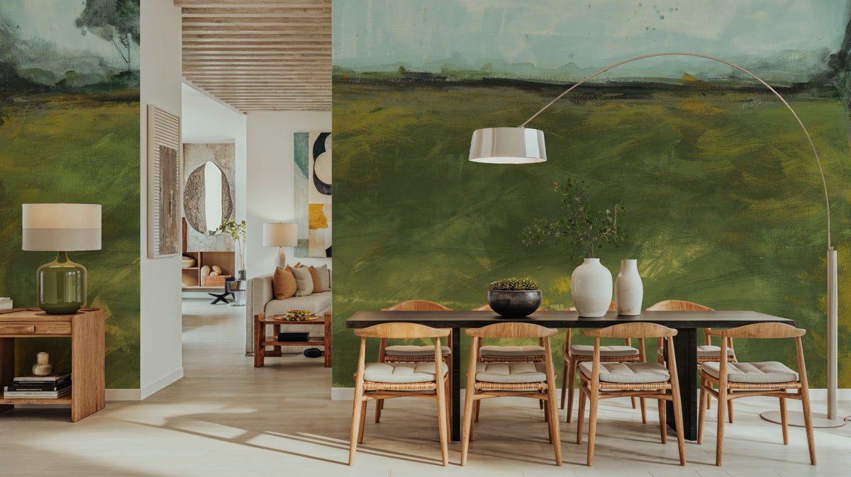 Over the Meadow Green Mural Wallpaper - room preview 04