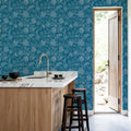 Kala Flowers White on Blue Mural Wallpaper - room preview 04