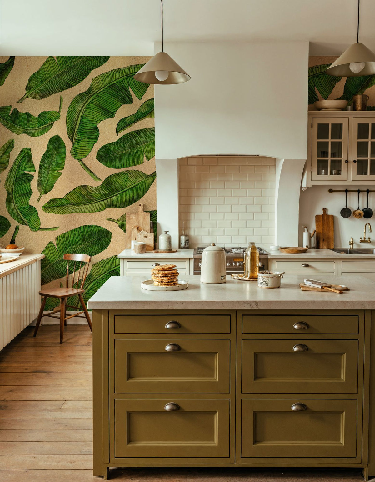 Scattered Banana Leaves Mural Wallpaper - room preview 04