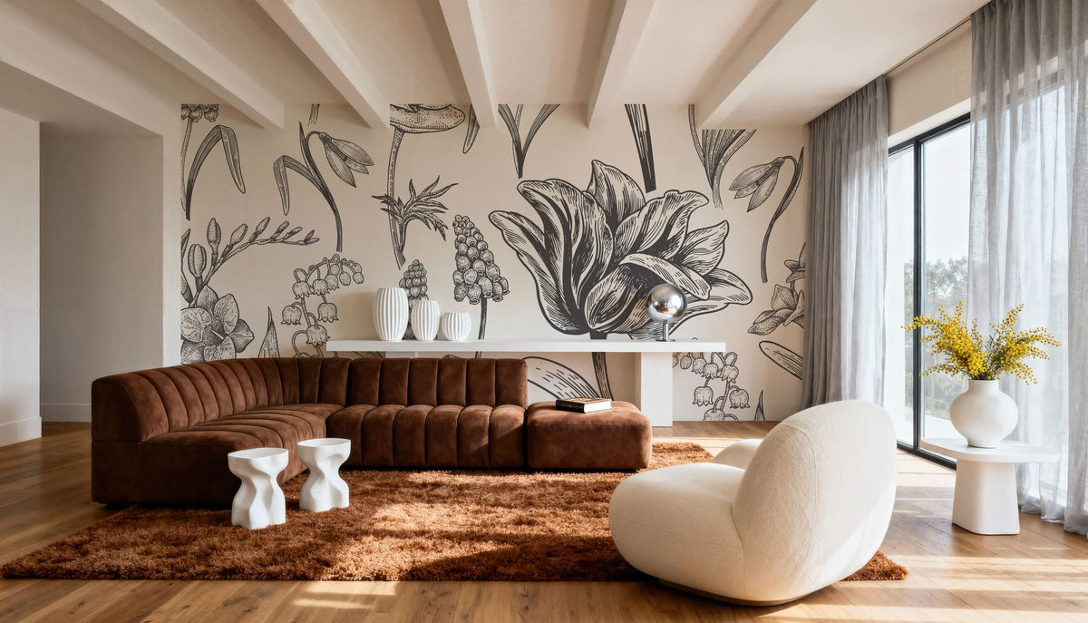 Spring Flower Sketching Mural Wallpaper - room preview 06