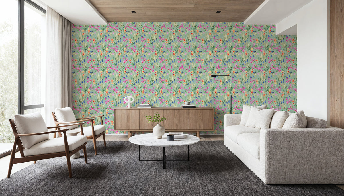 Flower Blush Mint Mural Wallpaper - room preview 04