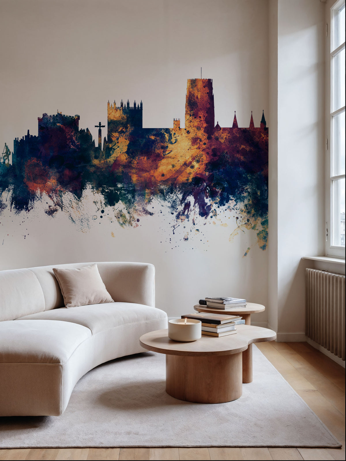 Durham England Skyline Blue & Bronze Mural Wallpaper - room preview 04