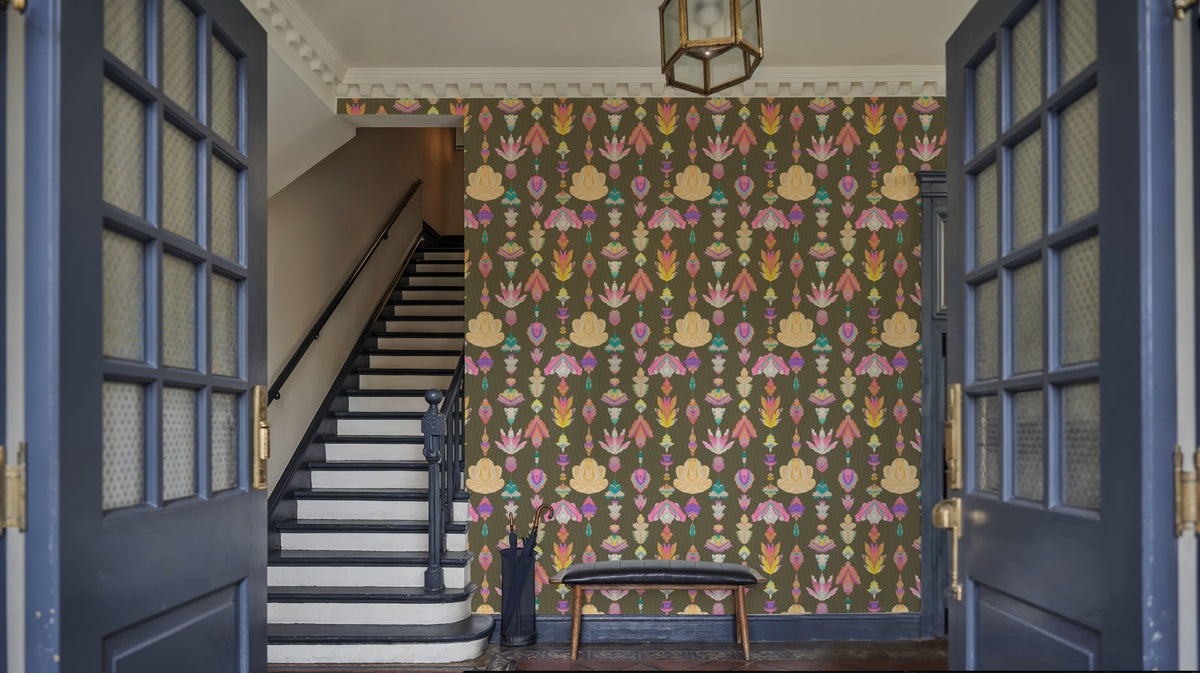 Marble Flowers, Khaki Mural Wallpaper - room preview 04