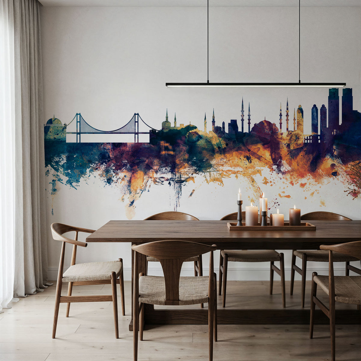 Istanbul Turkey Skyline Blue & Bronze Mural Wallpaper - room preview 04