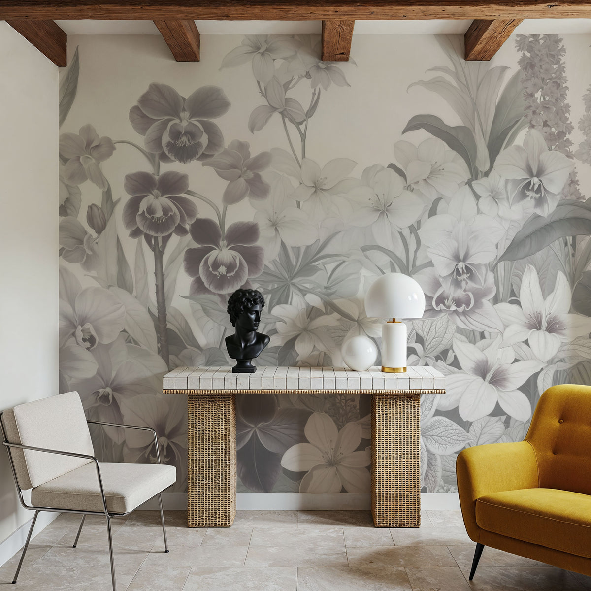 The Tenderness of Orchids, Washed Mural Wallpaper - room preview 04