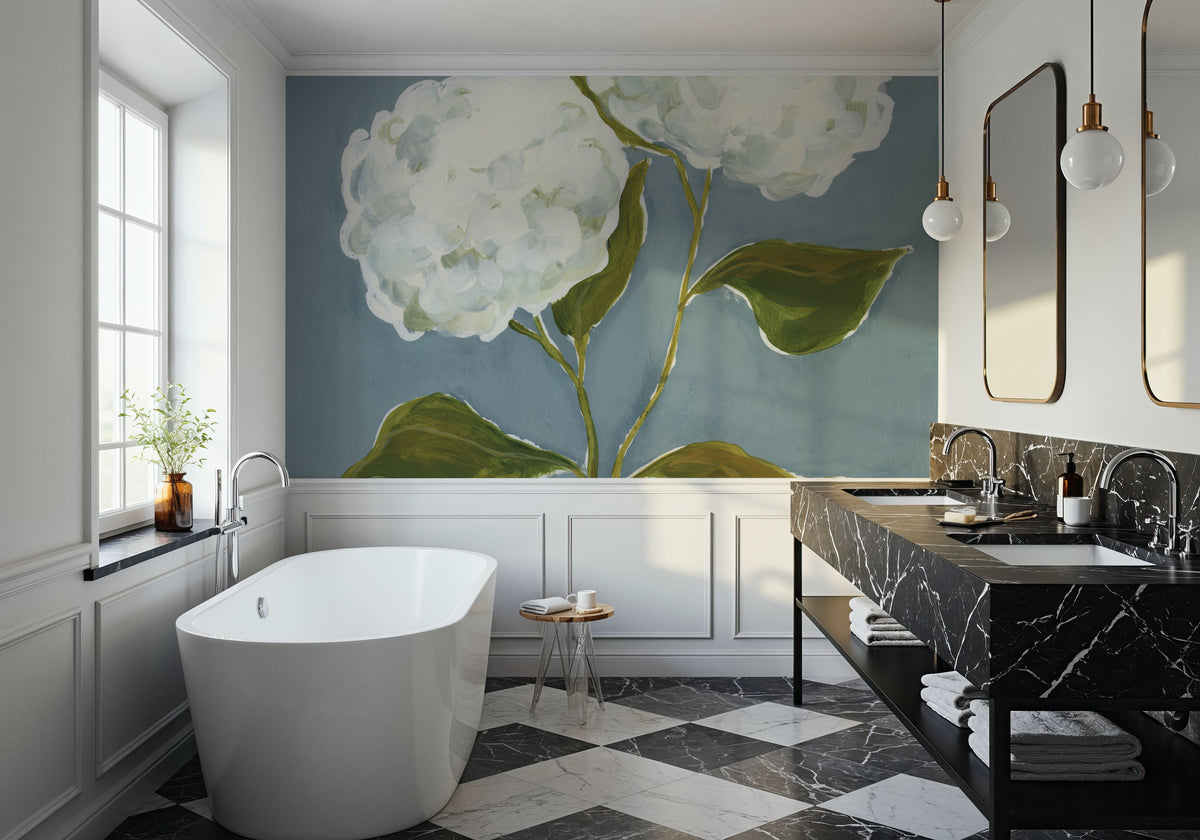 Dusty Blue Hydrangea I Mural Wallpaper - room preview 04
