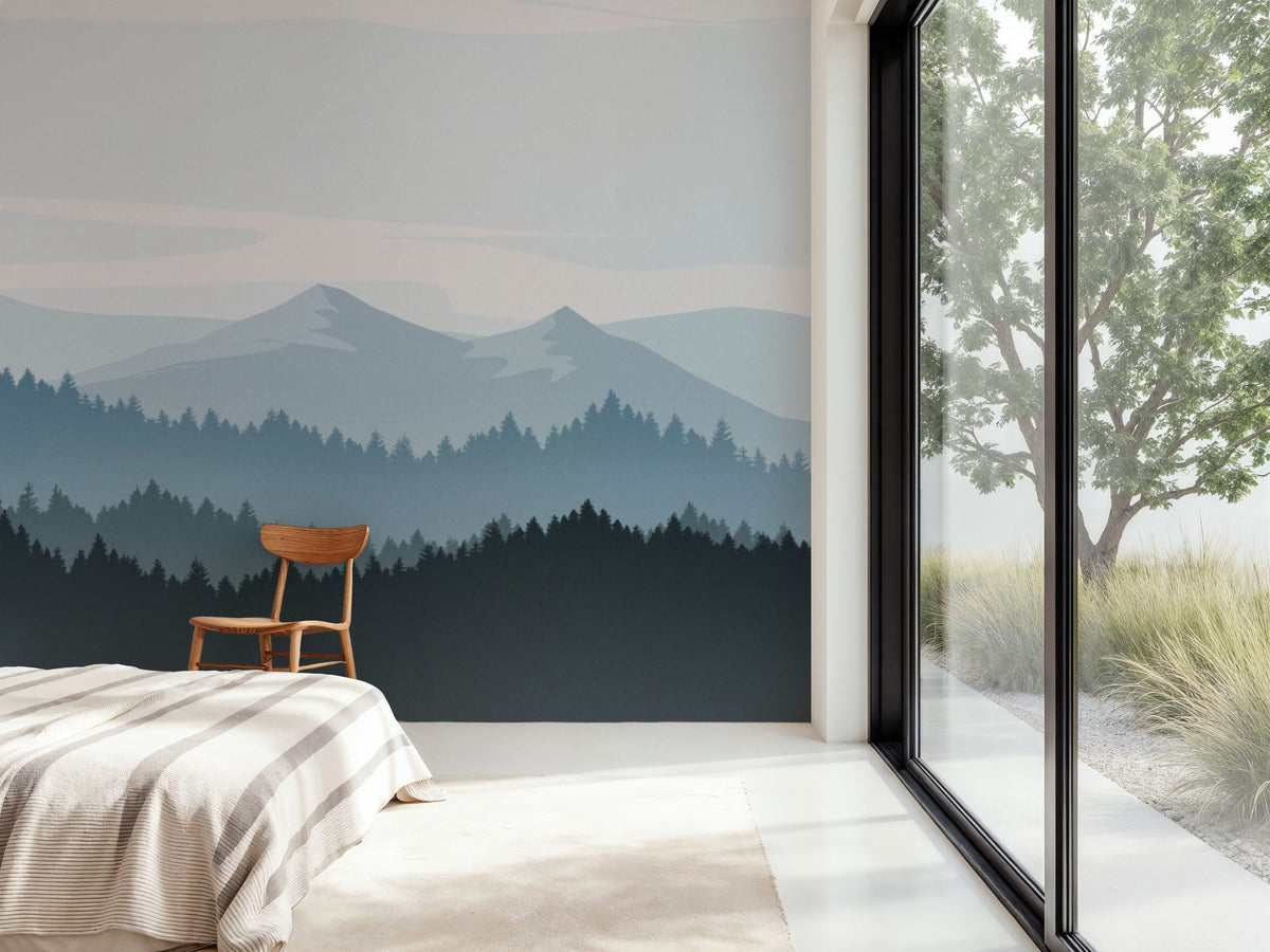 Mountain Blues in Paper Mural Wallpaper - room preview 04