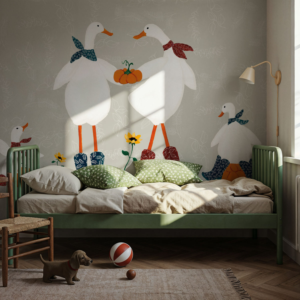 Ducks in the Pumpkin Patch VI Mural Wallpaper - room preview 04