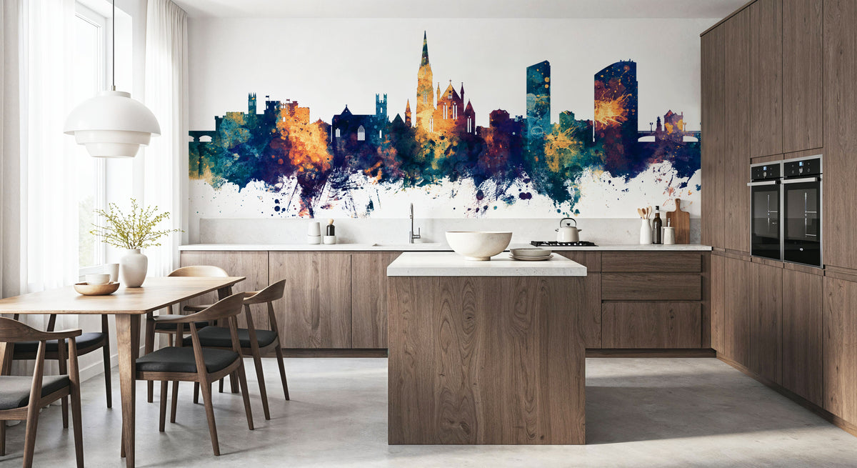 Limerick Ireland Skyline Blue & Bronze Mural Wallpaper - room preview 04