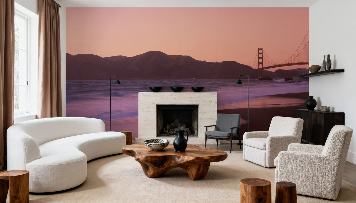 Crimson Bridge Twilight Red Mural Wallpaper - room preview 04