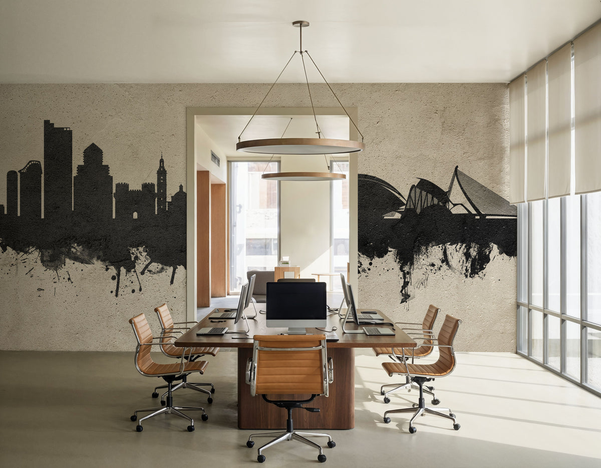 Valencia Spain Skyline Concrete Mural Wallpaper - room preview 04