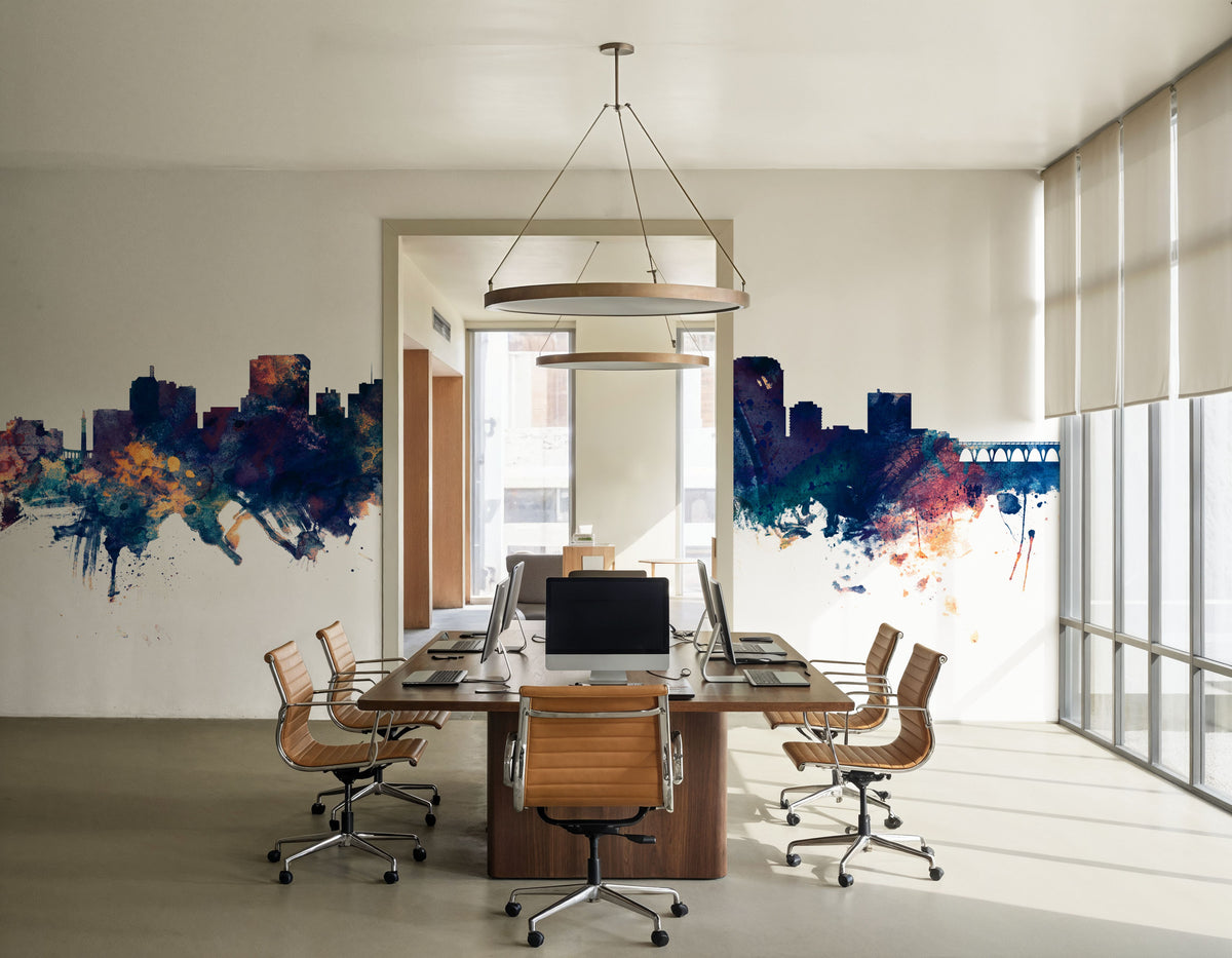 Richmond Virginia Skyline Blue & Bronze Mural Wallpaper - room preview 04