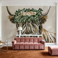 Harvest Cow Sage Square Mural Wallpaper - room preview 04