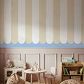 Scalloped Circus Stripes, Beige Mural Wallpaper - room preview 04