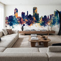 Wellington New Zealand Skyline Blue & Bronze Mural Wallpaper - room preview 04