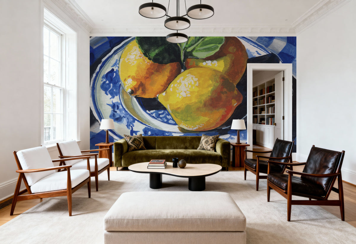 Lemons on a Blue Table Mural Wallpaper - room preview 04