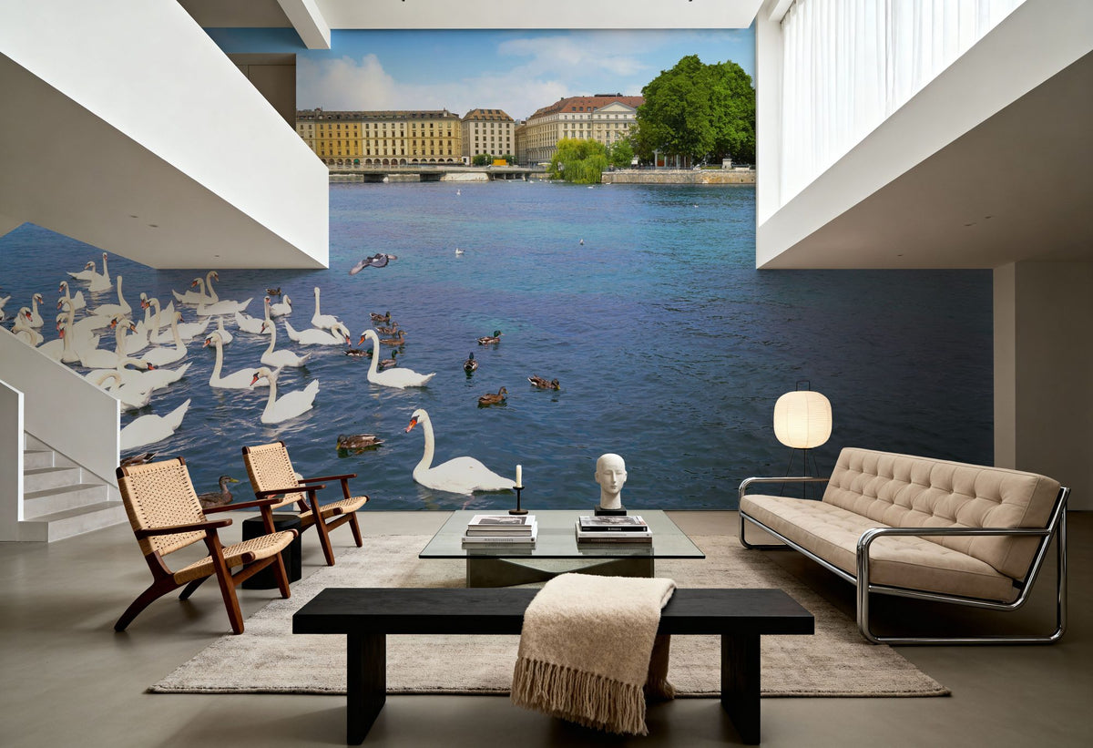Riverside Swans Mural Wallpaper - room preview 04