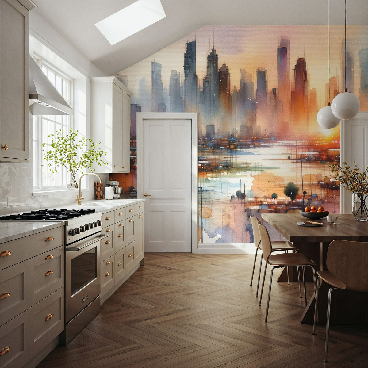 Vibrant Cityscape At Sunset Mural Wallpaper - room preview 04