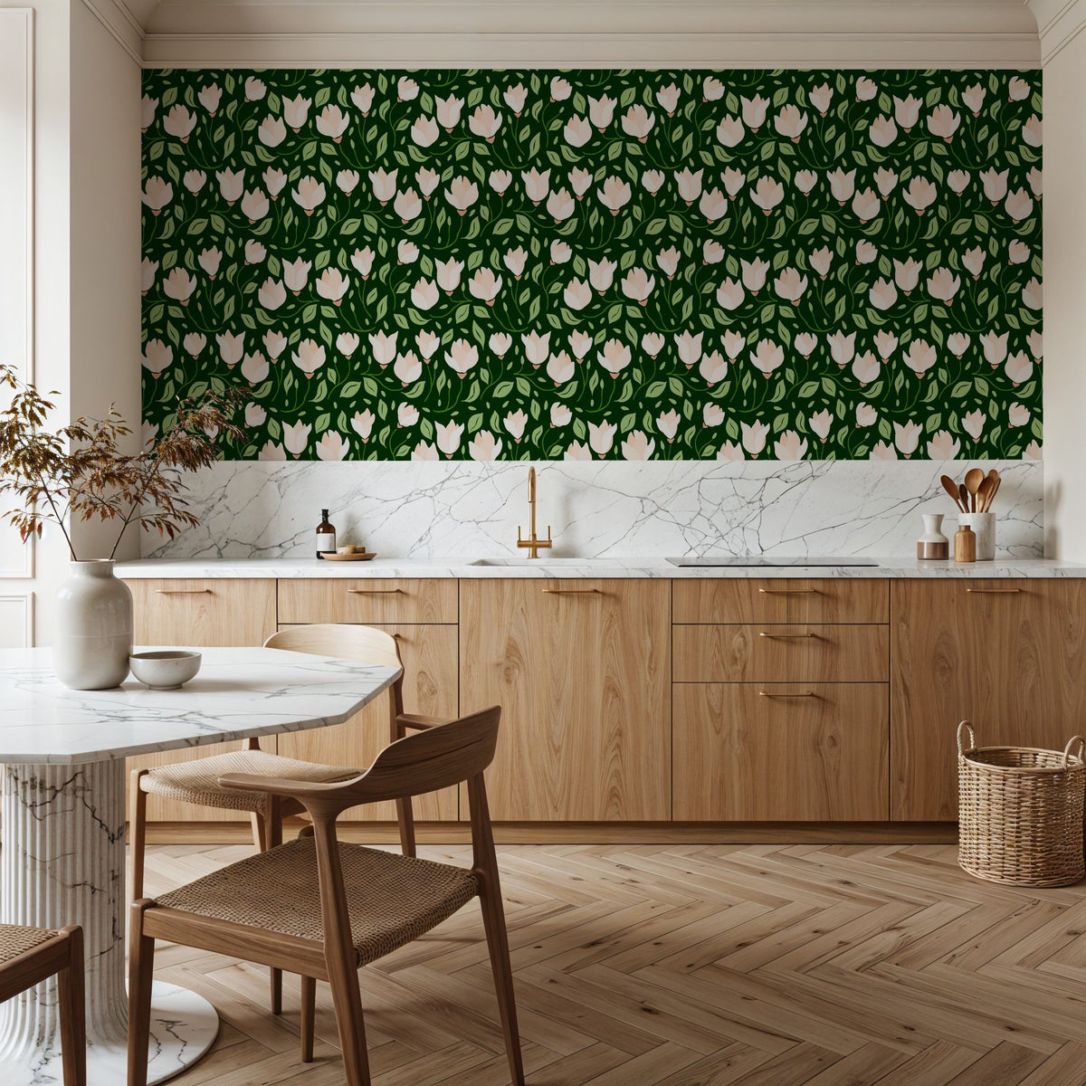 Cream Tulips Mural Wallpaper - room preview 04