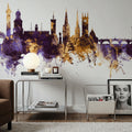 Shrewsbury England Skyline Purple & Gold Mural Wallpaper - room preview 04