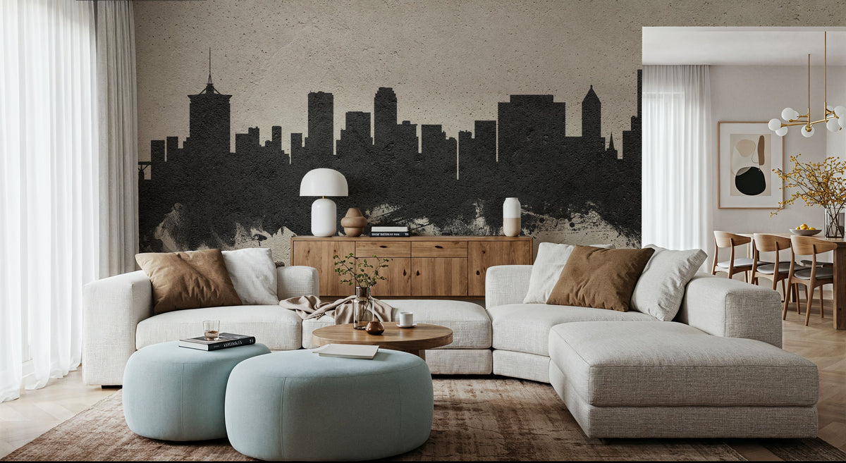 Tulsa Oklahoma Skyline Concrete Mural Wallpaper - room preview 04