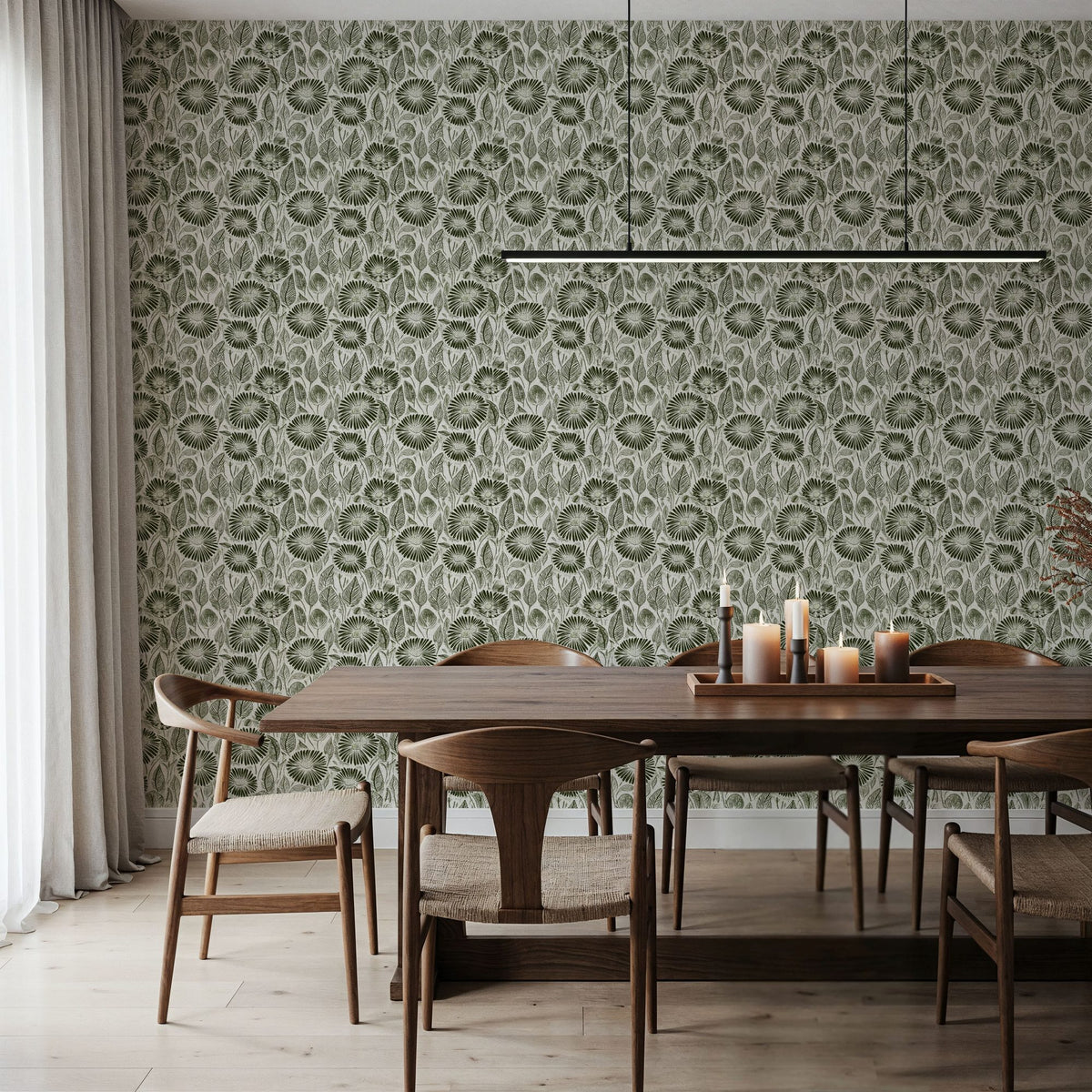 Marguerites, Forest Green Mural Wallpaper - room preview 04