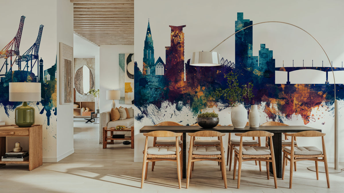 Southampton England Skyline Blue & Bronze Mural Wallpaper - room preview 04