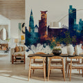 Southampton England Skyline Blue & Bronze Mural Wallpaper - room preview 04