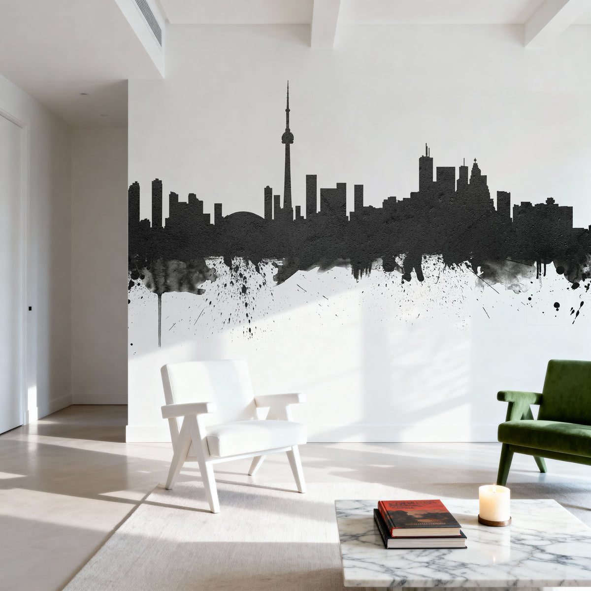 Toronto Canada Skyline Black & White Mural Wallpaper - room preview 04