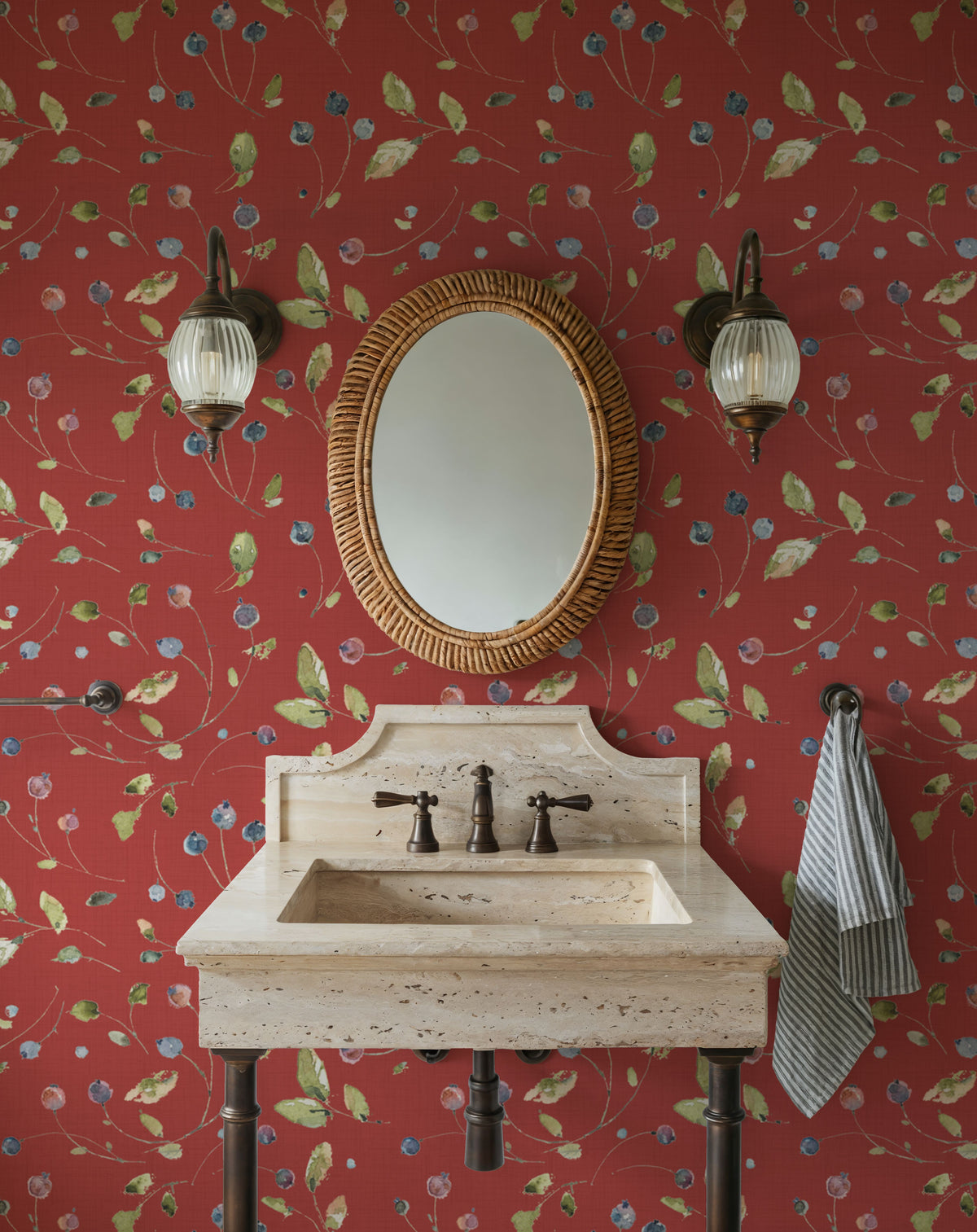 Time to Share Floral Red Mural Wallpaper - room preview 04
