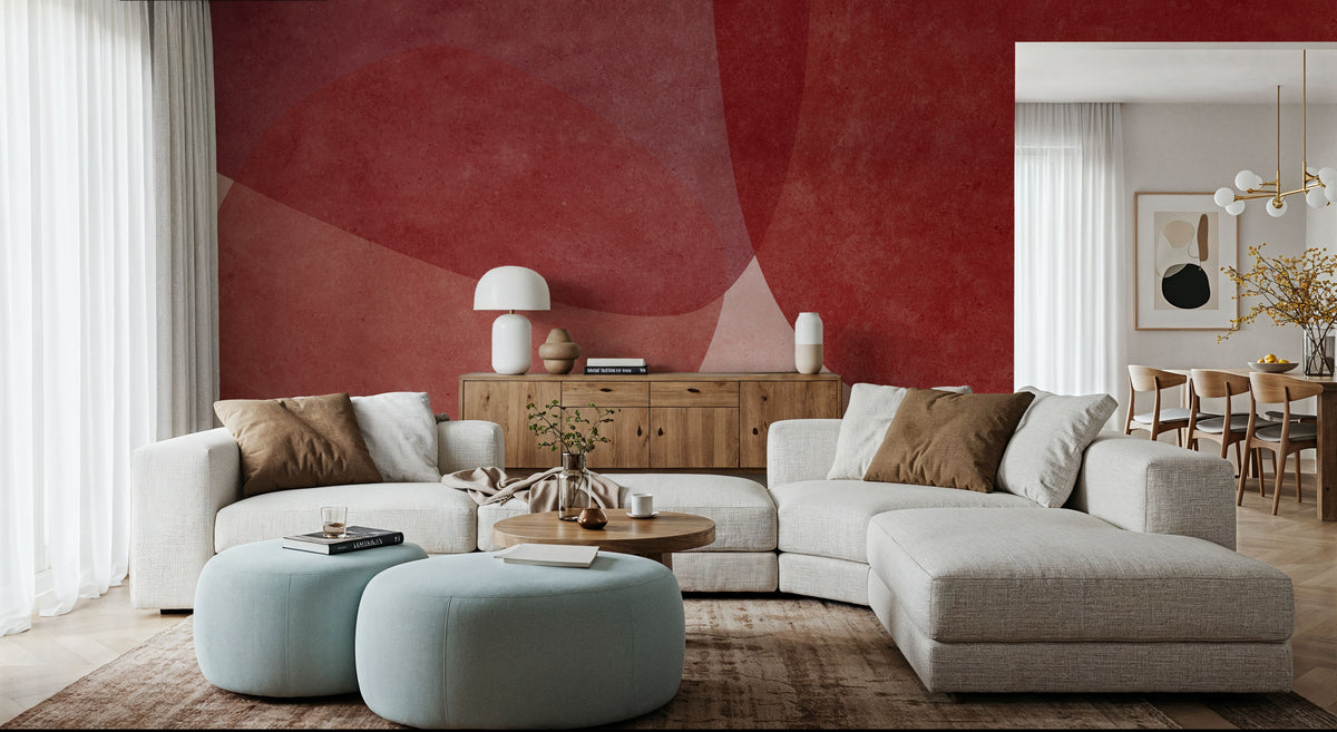 Embracing Shapes, Cherry Red Mural Wallpaper - room preview 04