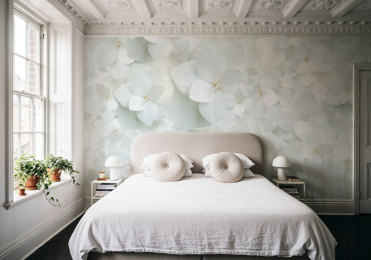 Hydrangea Whites Mural Wallpaper - room preview 04